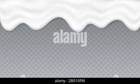 Égouttez le liquide crémeux, le yogourt ou la crème glacée fondue, la texture de la crème blanche coule isolé sur fond transparent Illustration de Vecteur