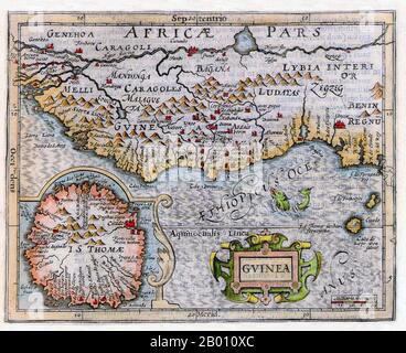 Afrique: Carte de la Guinée et des régions environnantes par Jodocus Hondeus (1563-1612), 1625. Le Royaume du Bénin, le Bénin Regnu, est indiqué dans le sud-est. Banque D'Images