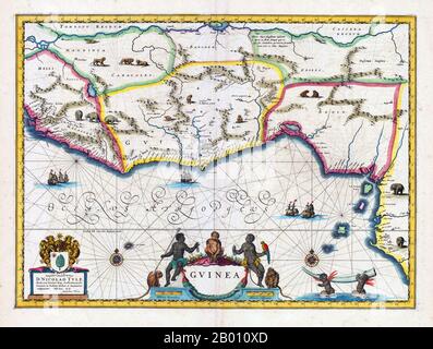 Afrique: Carte de la Guinée et des régions environnantes. Le Royaume du Bénin est indiqué à l'est. Carte par Willem Blaeu (1571-1638) et Joan Bleau (1596-1673), Amsterdam, 1640-1650. Banque D'Images