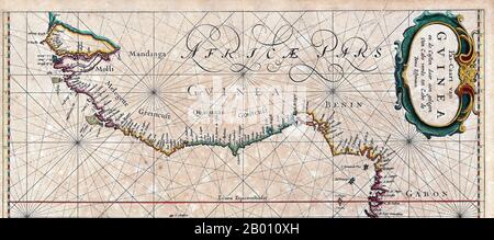 Afrique: Carte de la côte ouest de l'Afrique par Pieter GOOS (1616-1675), Amsterdam, 1666. Détail du Sénégal au Gabon, y compris le Royaume du Bénin. Banque D'Images