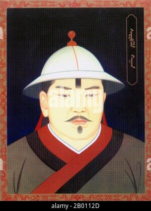 Mongolie/Chine : Gegeen Khan (r.1320-1323), 9e Khagan de l'Empire mongol; 5e empereur Yuan Yingzong, 20e siècle. Gegeen Khan (22 février 1303 – 4 septembre 1323), fut le successeur d'Ayurbarwada et régna comme empereur de la dynastie Yuan. Il est considéré comme le neuvième Borjigin Khagan des Mongols en Mongolie. Shidubal Gegeen, fils de Buyant Khan, est né en 1303, année du cheval noir. Il est entronisé en 1321 et est décédé en 1024, année du rat bleu. Banque D'Images