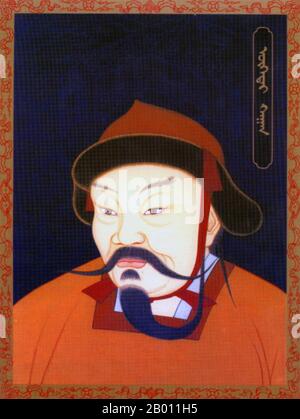 Mongolie : Ogedei Khan (r.1229-1241), 2ème Khagan de l'Empire mongol, 20e siècle. Ogedei Khan (c. 1186 – 11 décembre 1241) fut le troisième fils de Gengis Khan et le deuxième grand Khan (Khagan) de l'Empire mongol en succédant à son père. Il continua l'expansion de l'empire que son père avait commencé, et était une figure du monde quand l'empire mongol a atteint sa plus grande étendue à l'ouest et au sud pendant les invasions de l'Europe et de l'Asie. Comme tous les fils primaires de Gengis, il participe activement aux conquêtes en Chine, en Iran et en Asie centrale. Banque D'Images