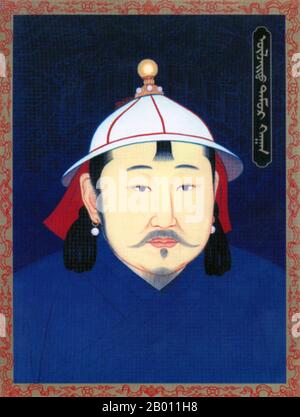 Mongolie/Chine : Temur Khan, 6e Khagan de l'Empire mongol ; 2ème empereur Yuan Chengzong, 20e siècle. Temur Khan (15 octobre 1265-10 février 1307), également orthographié Timur, a été le deuxième chef de la dynastie Yuan entre le 10 mai 1294 et le 10 février 1307, et est considéré comme le sixième grand Khan des Mongols en Mongolie. Il était le fils du prince héritier Zhenjin et le petit-fils de Kublai Khan. Pendant son règne, les dynasties Tran, Pagan et Champa et les khanates occidentaux de l'Empire mongol ont accepté sa suprématie. Banque D'Images