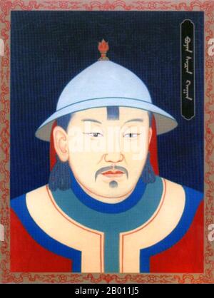 Mongolie: Buyan Sechen Khan, Khagan de la dynastie Yuan du Nord (r. 1592-1604), 20e siècle. Buyan Sechen Khagan (1554–1604) était un Mongol khan de la dynastie Yuan du Nord en Mongolie et était le fils aîné de Tumen Jasagtu Khan, qu'il a succédé. Son règne a vu l'Empire mongol tomber dans le désordre une fois de plus, avec la puissance de son titre étant nominale. Ses tentatives pour tenter de légitimer son règne en montrant aux autres clans mongoles le Sceau impérial de Gengis Khan s'est avéré infructueux. Banque D'Images