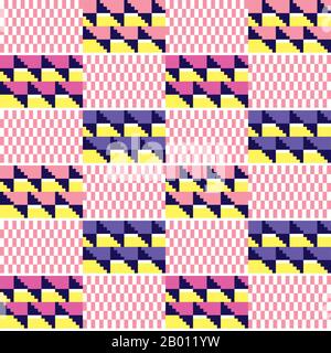 Motif textile à effet vectoriel Kente africain sans couture, motif tribale style tissu nwentoma avec motif géométrique Illustration de Vecteur