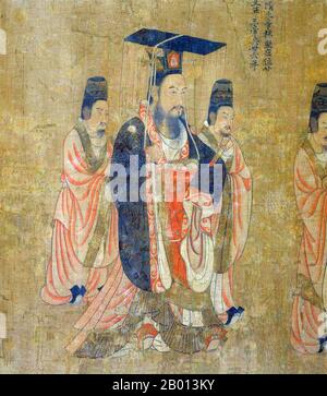 Chine : empereur Wen de sui (541-604). Tableau de Handscroll du 'treize Emperors Scroll' par le peintre de cour de la dynastie Tang Yan Liben (600-673), VIIe siècle. L'empereur Wen de sui, nom personnel Yang Jian, Xianbei nom Puliuru Jia et surnom Naluoyan, a été le fondateur et le premier empereur de la dynastie sui de la Chine. Il était un administrateur qui travaillait dur. En tant que bouddhiste, il a encouragé la propagation du bouddhisme à travers l'État. Banque D'Images