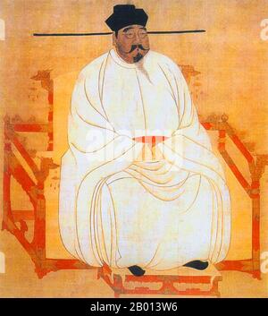 Chine : empereur Taizu (21 mars 927 - 14 novembre 976), 1er dirigeant de la dynastie Song (Nord) (r. 960-976). La peinture suspendue de défilement, dynastie Song (960-1279) l'empereur Taizu de Song, nom personnel Zhao Kuangyin et nom de courtoisie Yuanlang, fut le fondateur de la dynastie Song. En 960, Song Taizu a aidé à réunir la majeure partie de la Chine après la fragmentation et la rébellion résultant de la chute de la dynastie Tang en 907. Il a établi les règles et la politique de base de Song ancêtre pour les futurs empereurs. Il a été rappelé pour son expansion du système d'examen de la fonction publique nationale. Banque D'Images