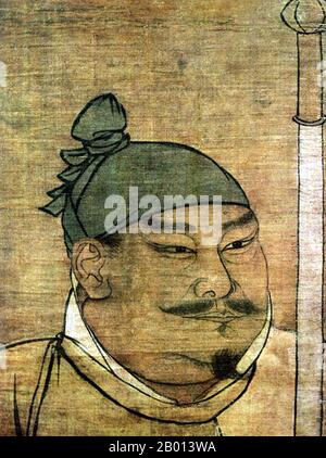 Chine : empereur Taizu (21 mars 927 - 14 novembre 976), 1er dirigeant de la dynastie Song (Nord) (r. 960-976). Détail de la peinture suspendue en rouleau, dynastie Song (960-1279) l'empereur Taizu de Song, nom personnel Zhao Kuangyin et nom de courtoisie Yuanlang, était le fondateur de la dynastie Song. En 960, Song Taizu a aidé à réunir la majeure partie de la Chine après la fragmentation et la rébellion résultant de la chute de la dynastie Tang en 907. Il a établi les règles et la politique de base de Song ancêtre pour les futurs empereurs. Il a été rappelé pour son expansion du système d'examen de la fonction publique nationale. Banque D'Images