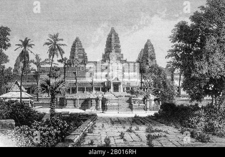 Cambodge: 'Angkor Wat'.Gravure du 'Voyage d'exploration en Indo-Chine, 1866-1868' par Louis Delaporte (11 janvier 1842 - 3 mai 1925), 1873.Angkor Wat a été construit au début du XIIe siècle pour le roi Suryavarman II (gouverné 1113-50). Banque D'Images