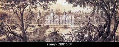 Cambodge: 'Angkor Wat'.Gravure du 'Voyage d'exploration en Indo-Chine, 1866-1868' par Louis Delaporte (11 janvier 1842 - 3 mai 1925), 1873.Angkor Wat a été construit au début du XIIe siècle pour le roi Suryavarman II (r.1113-1150). Banque D'Images