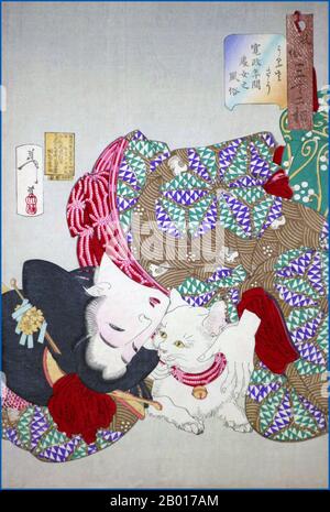 Japon : « le chat est plein de tiresome/taquinerie ».Imprimé Ukiyo-e par Tsukioka Yoshitoshi (30 avril 1839 - 9 juin 1892), 1888.Tsukioka Yoshitoshi, également appelé Tiso Yoshitoshi, était un artiste japonais.Il est largement reconnu comme le dernier grand maître d'Ukiyo-e, un type d'impression de blocs de bois japonais.Il est également considéré comme l'un des plus grands innovateurs de la forme.Sa carrière s'est étendue à deux époques : les dernières années du Japon féodal et les premières années du Japon moderne après la restauration de Meiji. Banque D'Images