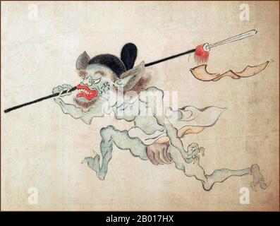 Japon: 'Hyakki Yako (défilé de nuit de cent démons)'.Détail de la peinture de défilement à la main, 19th siècle.Hyakki Yagyo/Hyakki Yako ('défilé de nuit d'une centaine de démons') est une croyance populaire japonaise.La croyance soutient que chaque année yokai, les êtres surnaturels japonais, emportera dans les rues pendant les nuits d'été.La procession est parfois ordonnée, alors qu'à d'autres moments c'est une émeute.Quiconque traverse le cortège mourra, à moins d’être protégé par un sutra bouddhiste.C'est un thème populaire dans l'art visuel japonais Banque D'Images