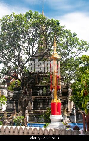 Thaïlande: Le chedi principal au temple Shan (Tai Yai) de Wat Pa Pao, Chiang Mai. Wat Pa Pao est un temple bouddhiste Shan (Tai Yai) qui sert de centre pour la communauté Shan de Chiang Mai. Il a été construit à la fin du 19th siècle. Une fois par an, Wat Pa Pao accueille les luk kaeo, ou « Crystal Sons » - jeunes garçons Shan sur le point d'être ordonnés dans le monarque bouddhiste. Beaucoup de ces novices se rendent à Chiang Mai depuis les communautés Shan environnantes à Mae Cham, Mae Rim, Chiang Dao et Fang. Cette cérémonie annuelle de Shan s'appelle Poy sang long. Banque D'Images