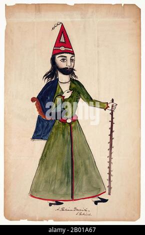 Iran: 'Un dervish perse'. Croquis aquarelle de Justin Perkins (1805-1869), Urmia, 1839. Justin Perkins est né dans une ferme du Massachusetts et a fait ses études à Amherst et au séminaire théologique d'Andover. De 1833 jusqu'à peu avant sa mort en 1869, il a servi comme missionnaire auprès des chrétiens Nestoriens de Qentra Iran (1794-1925) sous les auspices de la Commission américaine des commissaires des missions étrangères. Il a été le premier missionnaire américain à Qajar Iran, ainsi qu'un éminent érudit de Syriac. Il a développé un alphabet pour l'écriture de Syriac moderne. Banque D'Images