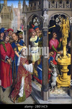 Algérie: "Saint Augustin sacrifiant à une idole des Manichaeans". Huile sur tableau par Aert van den Bossche (fl. 1490-1505), 1480. Augustin d'Hippo (Aurelius Augustinus Hipponensis, 13 novembre 354 – 28 août 430), également connu sous le nom d'Augustin, St. Augustine, St. Austin, St. Augoustinos, Bienheureux Augustine, Ou Saint Augustin le bienheureux, était évêque d'Hippo Regius, l'actuelle Annaba, Algérie. Il était un philosophe et théologien de langue latine qui vivait dans la province d'Afrique romaine. Ses écrits ont été très influents dans le développement du christianisme occidental. Banque D'Images