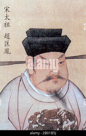 Chine : empereur Taizu (21 mars 927 - 14 novembre 976), 1st dirigeant de la dynastie Song (Nord) (r. 960-976). Peinture de défilement suspendue de la dynastie Ming, 1368-1644. Taizu de Song, nom personnel Zhao Kuangyin et nom de courtoisie Yuanlang, fut le fondateur de la dynastie Song. En 960, il a aidé à réunir la majeure partie de la Chine après la fragmentation et la rébellion entre la chute de la dynastie Tang en 907 et la fondation de la dynastie Song. Il a établi les règles et la politique de base de Song ancêtre pour les futurs empereurs. Il a été rappelé pour son expansion du système d'examen et la création d'académies. Banque D'Images