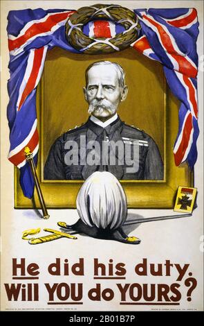 Royaume-Uni: 'Il a fait son devoir. Allez-VOUS le FAIRE ? » Affiche du maréchal Frederick Roberts (30 septembre 1832 - 14 novembre 1914), 1st Earl Roberts, général britannique, 1916. Frederick Sleigh Roberts était un général de l'époque victorienne de l'héritage anglo-irlandais qui allait devenir l'un des commandants britanniques les plus réussis de son temps. Né en Inde, il a rejoint l'Armée de l'est de l'Inde et a servi avec distinction pendant la rébellion indienne, après quoi il a été transféré à l'Armée britannique et a servi dans l'expédition en Abyssinie et la deuxième guerre anglo-afghane. Banque D'Images