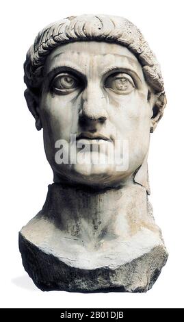 Italie: Chef de Constantine le Grand (latin: Flavius Valerius Aurelius Constantinus Augustus, c. 27 février 272 – 22 mai 337), également connu sous le nom de Constantine I ou Saint Constantine, empereur romain (r. 306-337). Statue de marbre détruite, vers 312-315. Le colosse de Constantine était une statue acrolithique colossale de l'empereur romain Constantin le Grand (280–337) qui occupait autrefois l'abside ouest de la basilique de Maxentius près du Forum Romanum à Rome. Des portions du Colossus résident maintenant dans la cour du Palazzo dei Conservatori du Musei Capitolini, sur la colline du Capitole. Banque D'Images