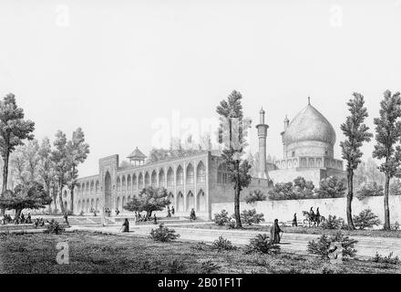 Iran/Perse: Madrasa-yi Masjid-i Shah Sultan Hussein, Isfahan, par Pascal Coste (26 novembre 1787 - 8 février 1879), c. 1845. Xavier Pascal Coste était un architecte français. Son père était l'un des principaux menteurs de Marseille. Faisant preuve de promesse intellectuelle et artistique, Pascal commença ses études dans le studio de Penchaud, architecte du département et de la municipalité. En 1814, il est reçu à l'École des Beaux-Arts de Paris. Son séjour à Paris a été un moment clé dans sa vie - il y a rencontré le géographe Edme François Jomard, qui l'a mis en contact avec le vice-roi d'Égypte. Banque D'Images