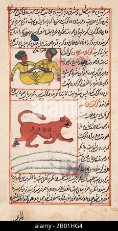 Iran/Perse : Illustration de Zakarīyā ibn Muḥammad al-Qazwīnī, 'Ajā'ib al-makhlūqāt wa-gharā'ib al-mawjūdāt (merveilles des choses créées et aspects miraculeux des choses existantes) c. 1250 EC. Abu Yahya Zakariya ibn Muhammad al-Qazwini (1203-1283), était un médecin, astronome, géographe et écrivain de proto-science-fiction persan. Né dans la ville persane de Qazvin, il a été expert juridique et juge (qadhi) dans plusieurs localités de Perse et à Bagdad. Il voyagea en Mésopotamie et en Syrie, et entra finalement dans le cercle patronné par le gouverneur de Bagdad. Banque D'Images