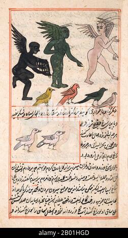 Iran/Perse : Illustration de Zakarīyā ibn Muḥammad al-Qazwīnī, 'Ajā'ib al-makhlūqāt wa-gharā'ib al-mawjūdāt (merveilles des choses créées et aspects miraculeux des choses existantes) c. 1250 EC. Abu Yahya Zakariya ibn Muhammad al-Qazwini (1203-1283), était un médecin, astronome, géographe et écrivain de proto-science-fiction persan. Né dans la ville persane de Qazvin, il a été expert juridique et juge (qadhi) dans plusieurs localités de Perse et à Bagdad. Il voyagea en Mésopotamie et en Syrie, et entra finalement dans le cercle patronné par le gouverneur de Bagdad. Banque D'Images