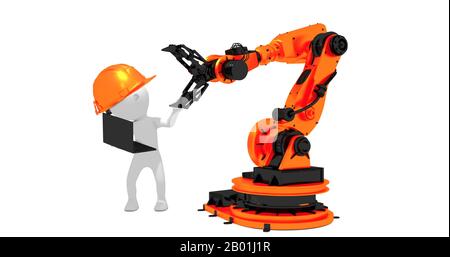 Bras robotisé sur fond blanc. Le rendu 3D Banque D'Images