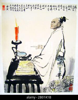 Chine : Sima Qian (c. 145/135-86 BCE), père de l'historiographie chinoise et grand historien de Chine. Peinture à rouleaux suspendus, c. 19e siècle. Sima Qian est préfet des grands scribes (太史公) de la dynastie Han. Il est considéré comme le père de l'historiographie chinoise pour son œuvre très louée, « documents du Grand historien » (史記 ou 史记), une histoire générale de la Chine de style Jizhuanti, couvrant plus de deux mille ans de l'empereur jaune à l'empereur Han Wudi. Son travail définitif a jeté les bases de l'historiographie chinoise ultérieure. Banque D'Images