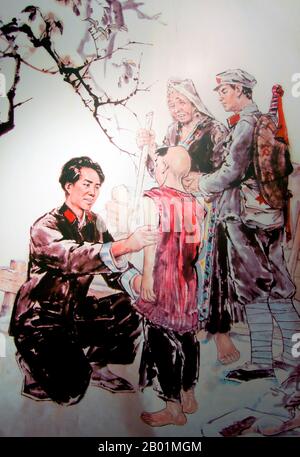 Chine : peinture de Mao Zedong (26 décembre 1893 - 9 septembre 1976), salle de conférence Zunyi Musée révolutionnaire, Zunyi, province du Guizhou. Mao Zedong, également translittéré Mao Tse-tung, était un révolutionnaire communiste chinois, stratège de guérilla, auteur, théoricien politique et leader de la révolution chinoise. Communément appelé président Mao, il a été l'architecte de la République populaire de Chine (RPC) depuis sa création en 1949, et a exercé un contrôle autoritaire sur la nation jusqu'à sa mort en 1976. Banque D'Images