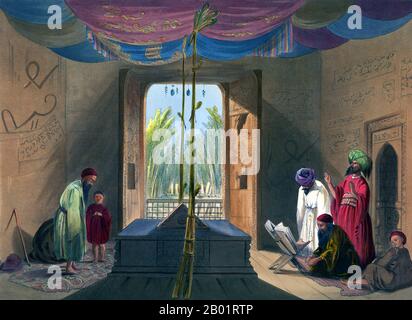 Afghanistan : 'Mosquée et tombe de l'empereur Soolta Mahmood de Ghuznee'. Lithographie colorée du lieutenant James Rattray, v. 1839. Mahmoud de Ghazni (2 novembre 997 - 30 avril 1030) était le dirigeant le plus éminent de la dynastie Ghaznavid et régna de 997 jusqu'à sa mort en 1030. Mahmud a transformé l'ancienne ville provinciale de Ghazni (maintenant en Afghanistan) en la riche capitale d'un vaste empire qui s'étendait de l'Afghanistan à la majeure partie de l'Iran ainsi qu'au Pakistan et aux régions du nord-ouest de l'Inde. Banque D'Images