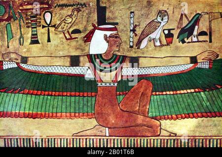 Égypte : la déesse Isis, murale dans la tombe de Seti I dans la Vallée des Rois, c. 1360 av. J.-C.. ISIS était une déesse dans la mythologie égyptienne. Elle était la sœur et la femme d'Osiris, et ils ont eu un fils nommé Horus. ISIS protégeait également les enfants et était l'une des déesses les plus importantes. Elle était également considérée comme la plus grande magicienne et déesse de la magie. Banque D'Images