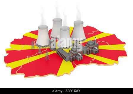 Centrales nucléaires en Macédoine, le rendu tridimensionnel isolé sur fond blanc Banque D'Images