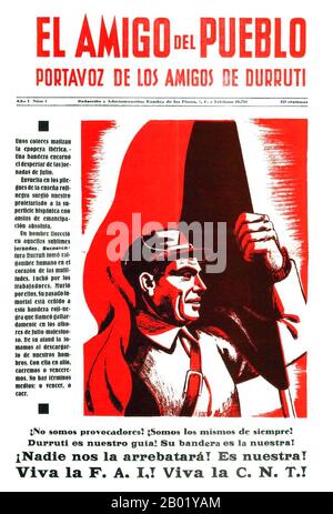 Espagne : le leader anarchiste Buenaventura Durruti (14 juillet 1896 - 20 novembre 1936), « ami du peuple », 1936. José Buenaventura Durruti Dumange était une figure centrale de l'anarchisme espagnol pendant la période précédant et incluant la guerre civile espagnole. L'anarchisme a historiquement gagné plus de soutien et d'influence en Espagne que partout ailleurs, surtout avant la victoire de Francisco Franco dans la guerre civile espagnole de 1936-1939. Banque D'Images