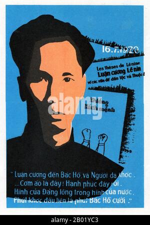 Vietnam : affiche de propagande communiste - '16.7.1920 - la théorie du peuple et de la politique coloniale de Lénine, le chemin de la Révolution'. La seconde guerre d'Indochine, connue en Amérique sous le nom de guerre du Vietnam, est un conflit militaire de la guerre froide qui a eu lieu au Vietnam, au Laos et au Cambodge du 1er novembre 1955 à la chute de Saïgon le 30 avril 1975. Cette guerre a suivi la première guerre d'Indochine et a été menée entre le Nord-Vietnam, soutenu par ses alliés communistes, et le gouvernement du Sud-Vietnam, soutenu par les États-Unis et d'autres Nations anti-communistes. Banque D'Images