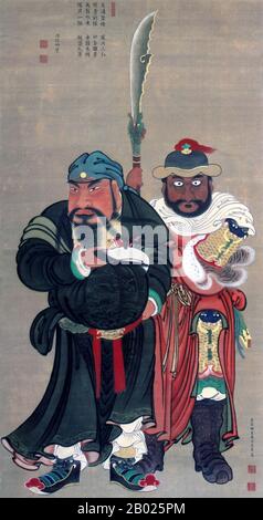 Guan Yu (mort 219), nom de style Yunchang, était un général servant sous le seigneur de guerre Liu Bei à la fin de la dynastie des Han de l'est de la Chine. Il a joué un rôle important dans la guerre civile qui a conduit à l'effondrement de la dynastie Han et à l'établissement de l'état de Shu Han dans les Trois Royaumes, dont Liu Bei était le premier empereur. En tant que l'une des figures historiques chinoises les plus connues dans toute l'Asie de l'est, les histoires de la vraie vie de Guan ont largement cédé la place à des histoires fictionalisées, dont la plupart se trouvent dans le roman historique « Romance des Trois royaumes » ou sont passées au-dessus des générations, à wh Banque D'Images