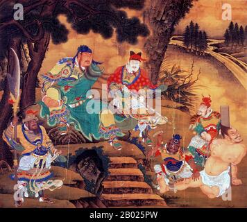 Guan Yu (mort 219), nom de style Yunchang, était un général servant sous le seigneur de guerre Liu Bei à la fin de la dynastie des Han de l'est de la Chine. Il a joué un rôle important dans la guerre civile qui a conduit à l'effondrement de la dynastie Han et à l'établissement de l'état de Shu Han dans les Trois Royaumes, dont Liu Bei était le premier empereur. En tant que l'une des figures historiques chinoises les plus connues dans toute l'Asie de l'est, les histoires de la vraie vie de Guan ont largement cédé la place à des histoires fictionalisées, dont la plupart se trouvent dans le roman historique « Romance des Trois royaumes » ou sont passées au-dessus des générations, à wh Banque D'Images