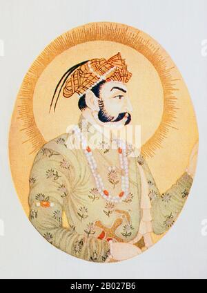 Jalaluddin Muhammad Akbar, également connu sous le nom de Shahanshah ou Akbar le Grand (1542—1605), était le troisième empereur Mughal. Il était de descendance timuride, fils d'Humayun, et petit-fils de Babur, le dirigeant qui a fondé la dynastie Mughal en Inde. À la fin de son règne en 1605, l'empire de Mughal couvrait la majeure partie de l'Inde du nord et du centre et était l'un des empires les plus puissants de son âge. Banque D'Images