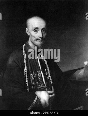 Chine : Howqua, de son vrai nom Hong Bingjian (1769 - 4 septembre 1843), marchand de Hong à Canton. Huile sur toile de Lam qua (1801-1860), v. 1830-1840. Howqua était le plus important des marchands de Hong dans les treize usines, chef de l'E-WO hong et chef du canton de Cohong. Il était autrefois l'un des hommes les plus riches du monde, faisant sa richesse pendant la première Guerre de l'opium. Né à Fujian, en Chine, il était connu en Occident sous le nom de Howqua (le second). Son père, Wu Guorong était également Howqua (le premier) et était le fondateur de l'entreprise familiale. Banque D'Images