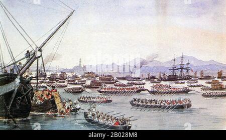 Chine/Royaume-Uni : navires britanniques se préparant à attaquer Canton (Guangzhou), première guerre de l'opium, 24 mai 1841. Aquarelle par Edward Hodges Cree (1814-1901), 19e cétury. La seconde bataille de Canton a eu lieu entre les forces britanniques et chinoises à Canton, en Chine, en mai 1841, pendant la première guerre de l'opium. La première guerre anglo-chinoise (1839-1842), connue sous le nom de première guerre de l'opium ou simplement guerre de l'opium, a opposé le Royaume-Uni et la dynastie Qing de Chine sur leurs points de vue contradictoires sur les relations diplomatiques, le commerce et l'administration de la justice. Banque D'Images