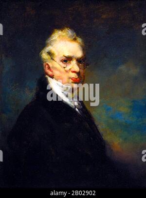 Angleterre/Chine : Autoportrait du peintre George Chinnery (5 janvier 1774 - 30 mai 1852). Peinture à l'huile sur toile, v. 1850. George Chinnery était un peintre anglais qui a passé la majeure partie de sa vie en Asie, en particulier en Inde et dans le sud de la Chine. Chinnery est né à Londres et après une formation en Angleterre est devenu un célèbre portraitiste en Irlande en 1802. Il épouse Marianne le 19 avril 1799 à Dublin. Chinnery s'est endetté et s'est rendu en Inde en 1802 sur un navire nommé Gilwell. Il s'y rétablit en tant que peintre, mais la dette l'incite à déménager à nouveau en 1825, lorsqu'il se rend dans le sud de la Chine. Banque D'Images