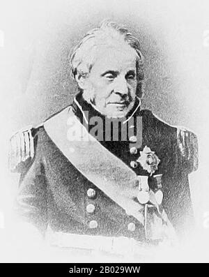 Angleterre/Royaume-Uni : amiral de la flotte Sir William Parker, 1er baronnet, GCB (1er décembre 1781 - 13 novembre 1866), commandant en chef des Indes orientales et de la China Station dans la première guerre de l'opium (1839-1842). Portrait photo, c. 1860s. Sir William Parker était officier de la Royal Navy. Il a d'abord vu le combat comme serviteur de capitaine lors de la bataille du glorieux premier juin en juin 1794, pendant les guerres de la Révolution française. En tant que commandant en chef des Indes orientales et de la China Station, il fournit un soutien naval pendant la première guerre de l'opium. Banque D'Images