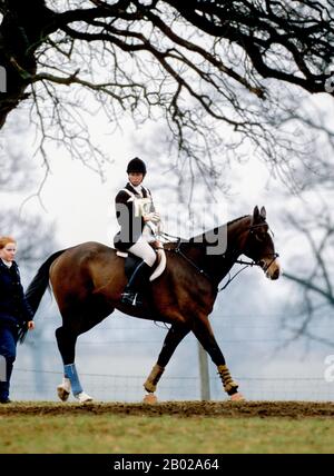 La princesse Anne de HRH participe aux épreuves du cheval Aldon, Angleterre, 1986 Banque D'Images