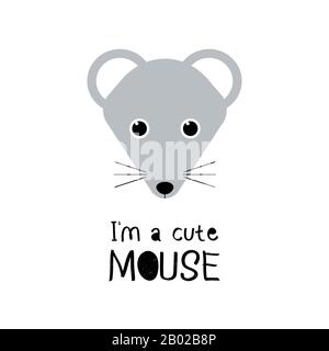 Mignonne souris. Visage animal de dessin animé. Illustration vectorielle amusante pour imprimé t-shirt pour enfant, affiche, carte cadeau Illustration de Vecteur