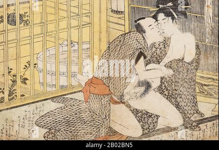 Kitagawa Utamaro (env. 1753 - 31 octobre 1806) était un peintre et graveur japonais, considéré comme l'un des plus grands artistes de gravures de bois (ukiyo-e). Il est surtout connu pour ses études magistralement composées de femmes, connues sous le nom de bijinga. Il a également produit des études sur la nature, notamment des livres illustrés d'insectes. Banque D'Images