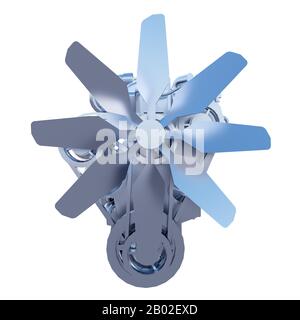 vue avant du moteur en acier isolée sur blanc. rendu tridimensionnel Banque D'Images