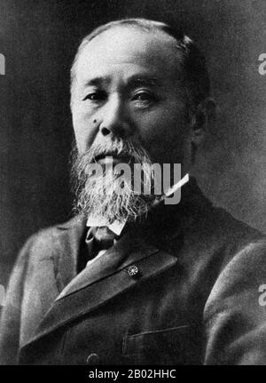 Le prince Itō Hirobumi, (伊藤 博文?, 16 octobre 1841 – 26 octobre 1909, également appelé Hirofumi / Hakubun et Shunsuke dans sa jeunesse) était un samouraï du domaine de Chōshū, un homme d'État japonais, quatre fois Premier ministre du Japon (les 1ère, 5ème, 7ème et 10ème), genrō et un résident général de Corée. Itō a été assassiné par Un militant coréen de l'indépendance, Un Jung-geun, en 1909. Banque D'Images