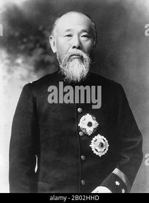 Le prince Itō Hirobumi, (伊藤 博文?, 16 octobre 1841 – 26 octobre 1909, également appelé Hirofumi / Hakubun et Shunsuke dans sa jeunesse) était un samouraï du domaine de Chōshū, un homme d'État japonais, quatre fois Premier ministre du Japon (les 1ère, 5ème, 7ème et 10ème), genrō et un résident général de Corée. Itō a été assassiné par Un militant coréen de l'indépendance, Un Jung-geun, en 1909. Banque D'Images