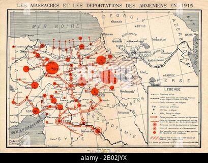 Le génocide arménien fait référence à la destruction délibérée et systématique de la population arménienne de l'Empire ottoman pendant et juste après la première Guerre mondiale. Il a été mis en œuvre par des massacres et des déportations en gros, avec les déportations composées de marches forcées dans des conditions conçues pour conduire à la mort des déportés. Le nombre total de décès arméniens qui en résultent est généralement estimé entre un et un demi-million. D'autres groupes ethniques ont été attaqués de la même manière par l'Empire ottoman pendant cette période, y compris les Assyriens et les Grecs, et certains érudits s'en sont conforés Banque D'Images