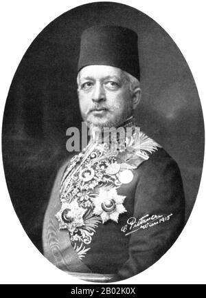 Saïd Halim Pasha (turc ottoman: سعيد حليم پاشا ; albanais: Dit Halimi; 18 janvier 1865 – 5 décembre 1921) était un homme d'État qui a servi comme Grand Vizier de l'Empire ottoman de 1913 à 1917. Né au Caire, en Egypte, il était le petit-fils de Muhammad Ali, en Egypte, souvent considéré comme le fondateur de l'Egypte moderne. Il a été l'un des signataires de l'Alliance ottomane-allemande. Pourtant, il a démissionné après l'incident de la poursuite du battlecruiser SMS Goeben et le croiseur léger SMS Breslau (une action navale en mer Méditerranée au début de la première Guerre mondiale), un événement qui a servi à c Banque D'Images