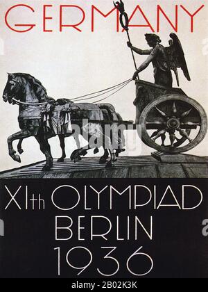 Les Jeux olympiques d'été de 1936, officiellement connus sous le nom de Jeux de la XI Olympiade, ont été un événement international multisports qui a eu lieu en 1936 à Berlin, en Allemagne. Berlin a remporté la candidature pour accueillir les Jeux sur Barcelone, Espagne, le 26 avril 1931, lors de la 29ème session du CIO à Barcelone (deux ans avant que les nazis ne soient au pouvoir). Banque D'Images