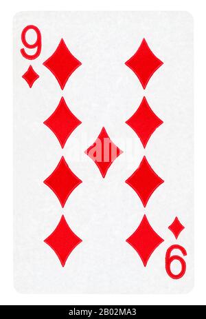 Neuf de carreau Vintage playing card - isolated on white (chemin inclus) Banque D'Images